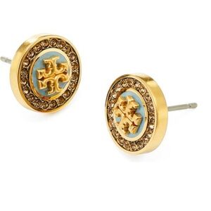 ***sold***Tory Burch Kira Gold and Teal Blue Enamel Earrings